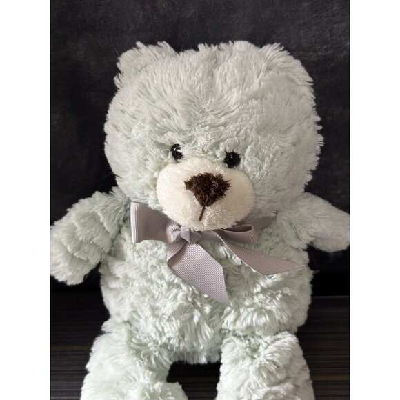 Animal Adventure Mint Green White Teddy Bear Plush 11 Inch Shaggy Green Bow 2017 - Picture 1 of 10
